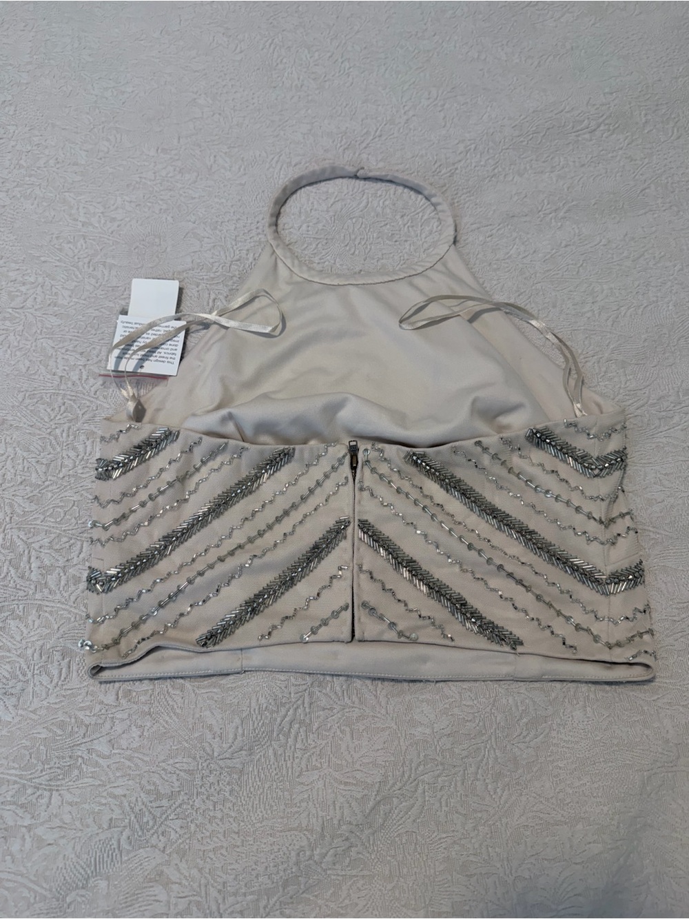 Aidan by Aidan Mattox Cream Chevron Halter Crop Top - Picture 5 of 11